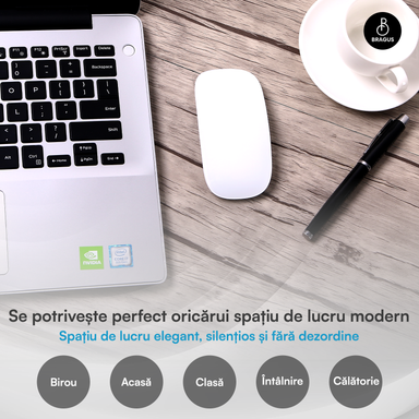 Mouse Wireless cu Gesturi, BRAGUS, Reîncărcabil USB-C, Ultra Subțire, 1600 dpi, 68gr, Mouse Touch cu Gesturi, Silențios, Design Elegant, Compact, Mouse fără fir, Compatibil cu Laptop, Telefon, Tabletă