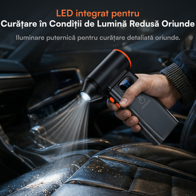 Suflantă Aer Comprimat, Portabilă, Turbo 110000 RPM, 4 Trepte de Viteză, Baterie 5200 mAh, Lumină LED, Până la 60 Minute Utilizare, Reîncărcabilă USB-C, Motor Brushless 100W, Pentru Curte sau Mașină