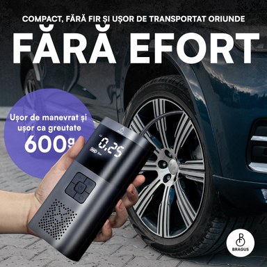 Compresor Auto Portabil, 3 în 1, Baterie 6000mAh tip Powerbank, Digital, Manometru, Lanternă LED, 150PSI, Debit 20L, Pompă Aer Mașină, 4 Accesorii, Încărcare USB, Umflare Roți, Minge, Bicicletă, Negru