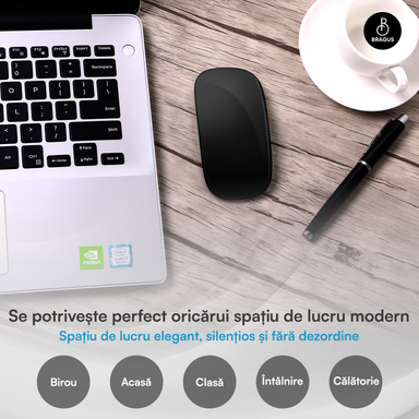Mouse Wireless cu Gesturi, BRAGUS, Reîncărcabil USB-C, Ultra Subțire, 1600 dpi, 68gr, Mouse Touch cu Gesturi, Silențios, Design Elegant, Compact, Mouse fără fir, Compatibil cu Laptop, Telefon, Tabletă