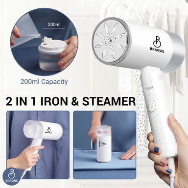 Aparat de Călcat Vertical cu Aburi, Putere 1200W, Fier de Călcat Portabil, Pliabil, Rezervor Detașabil 200ml, Suport de Perete Inclus, Încălzire Rapidă în 20s, Tehnologie Anti-Scurgere, Abur 60g/min