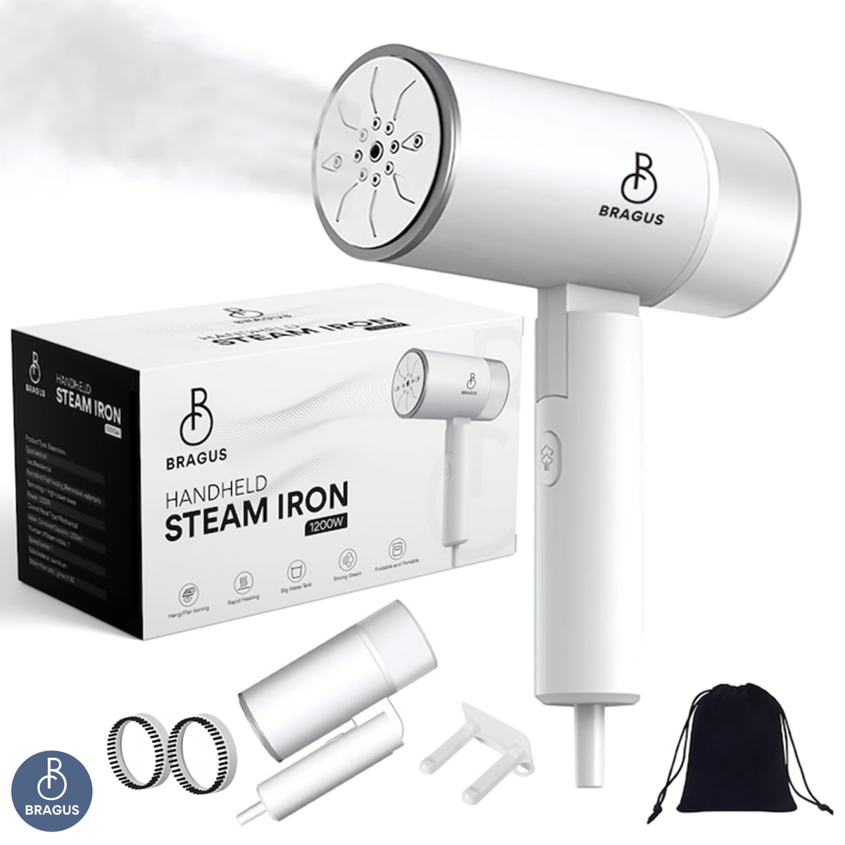 Aparat de Călcat Vertical cu Aburi, Putere 1200W, Fier de Călcat Portabil, Pliabil, Rezervor Detașabil 200ml, Suport de Perete Inclus, Încălzire Rapidă în 20s, Tehnologie Anti-Scurgere, Abur 60g/min