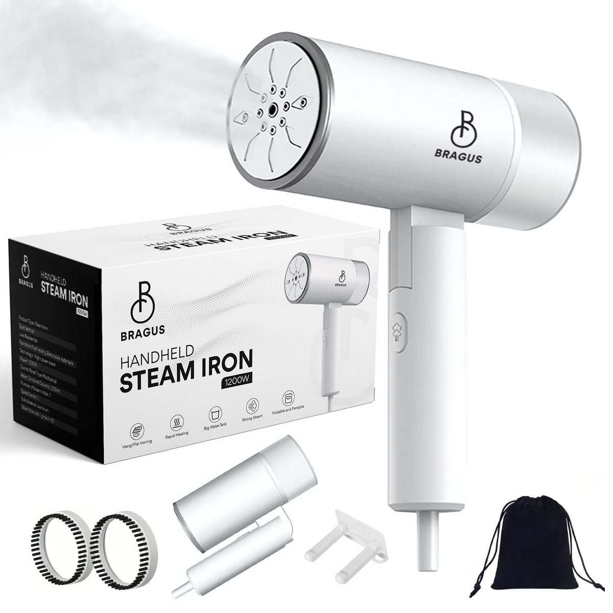 Aparat de Călcat Vertical cu Aburi, Putere 1200W, Fier de Călcat Portabil, Pliabil, Rezervor Detașabil 200ml, Suport de Perete Inclus, Încălzire Rapidă în 20s, Tehnologie Anti-Scurgere, Abur 60g/min