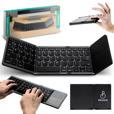 Tastatură wireless pliabilă, ultra-subțire, portabilă, reîncărcabilă USB-C, touch pad cu 2 click-uri, pliabilă în 3 secțiuni, Bluetooth 5.0, compatibilă Android, iOS, Smart TV, tabletă, PC, 200g
