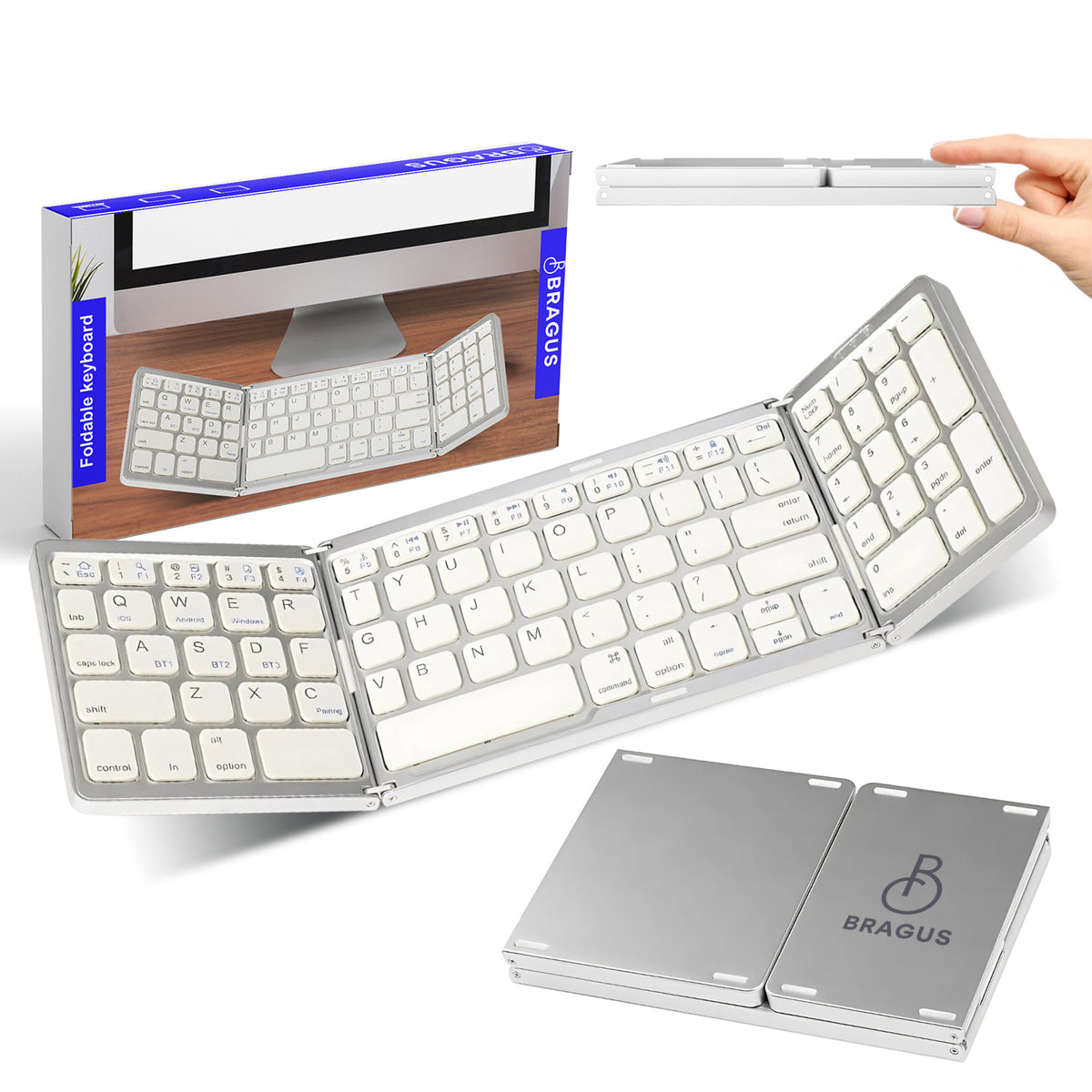 Tastatură Pliabilă Ultra Subțire, Bluetooth 5.0, Reîncărcabilă USB, 140mAh, Autonomie 100h, Pliabilă în 3 secțiuni, 3 Conexiuni Simultane, Wireless, Compatibilă cu Android, iOS, Smart TV, PC, 200g