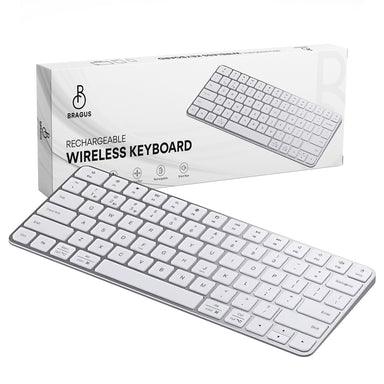 Tastatură Wireless Reîncărcabilă, BRAGUS, Bluetooth 5.1, USB, 500mAh, Ultra Subțire, Aluminiu, Conectare Simultană pe 3 Dispozitive, Compatibilă PC, Windows, Mac, iOS, Android, Type-C, 230g