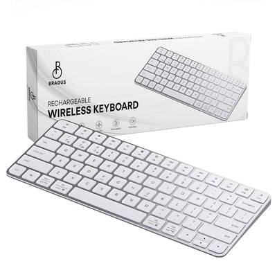 Tastatură Wireless Reîncărcabilă, BRAGUS, Bluetooth 5.1, USB, 500mAh, Ultra Subțire, Aluminiu, Conectare Simultană pe 3 Dispozitive, Compatibilă PC, Windows, Mac, iOS, Android, Type-C, 230g
