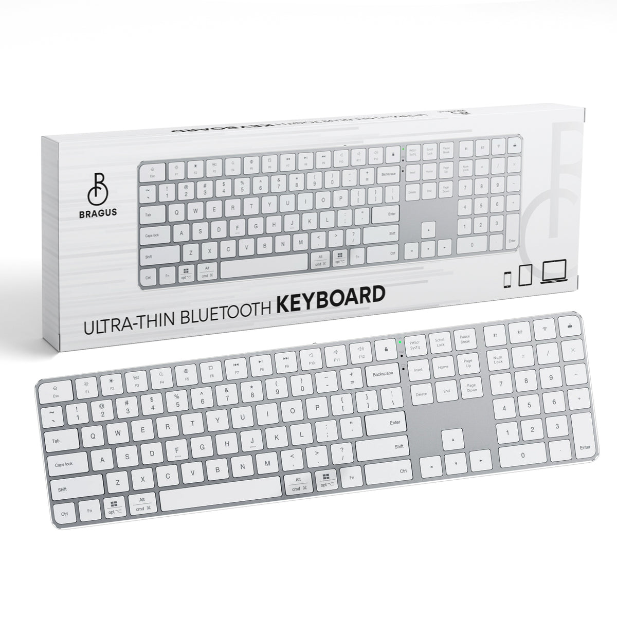 Tastatură Wireless Reîncărcabilă, Bluetooth 5.2, 500mAh, Ultra Subțire, Aluminiu, Taste Scissor Switch, Conectare la 3 Dispozitive, Compatibilă PC, Windows, Mac, iOS, Android, Type-C, 495g
